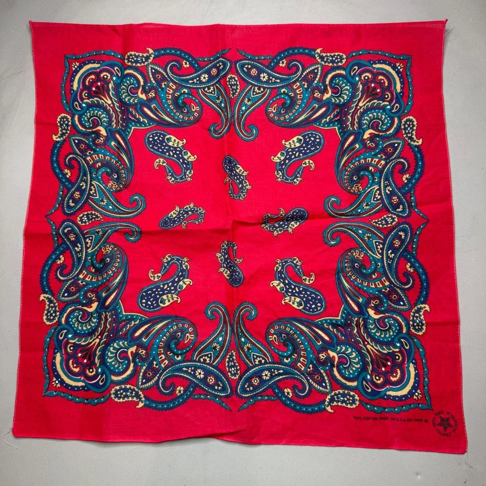 Vintage Red Paisley Bandana Crafted With Pride Western Cotton Scarf USA Made